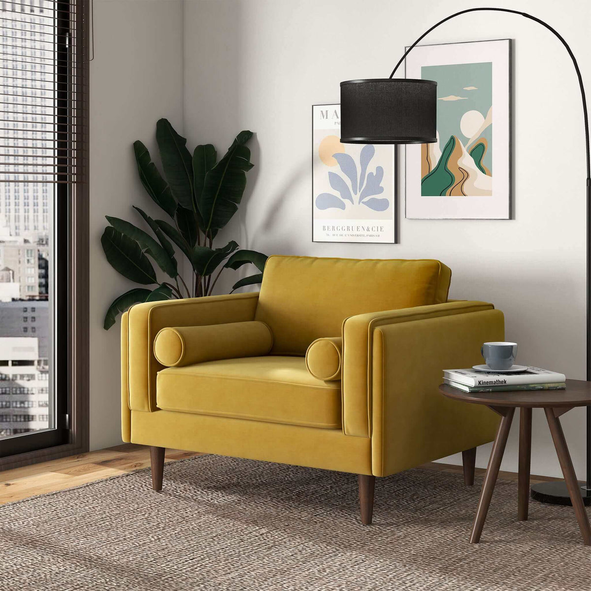 THE FURNITURE CO. Lounge Chairs Luxury Dark Yellow Velvet Lounge Chair for Elegant Living Spaces