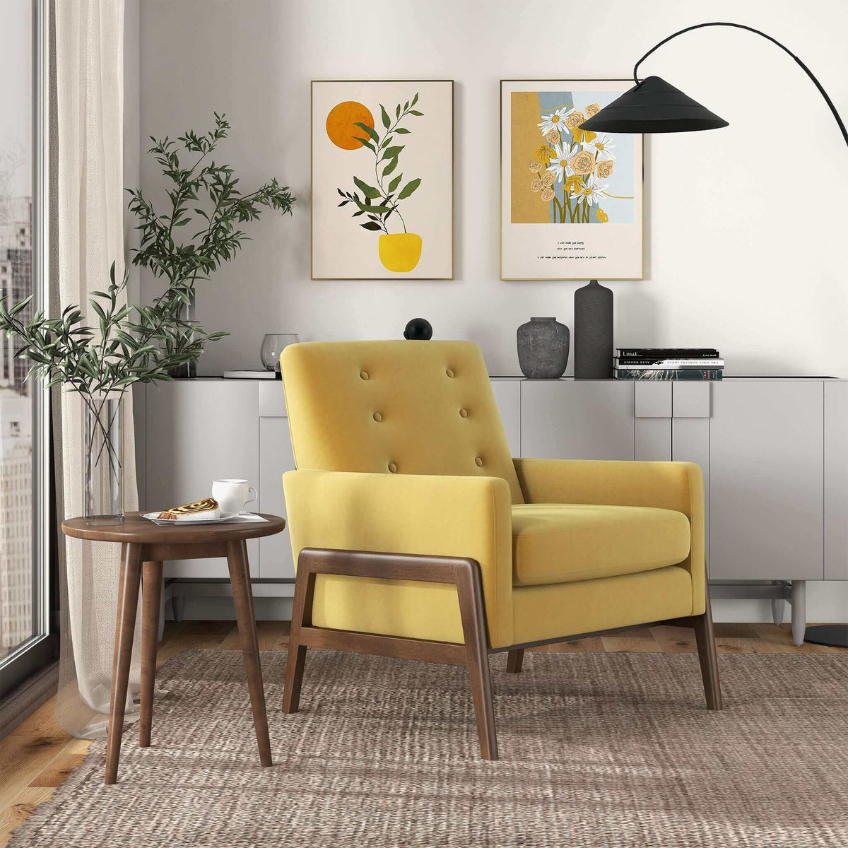 THE FURNITURE CO. Lounge Chairs Luxury Dark Yellow Velvet Lounge Chair for Elegant Living Spaces