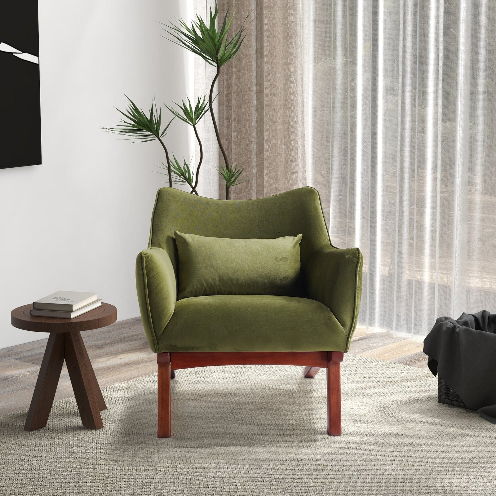 THE FURNITURE CO. Lounge Chairs Luxury Olive Green Velvet Lounge Chair for Elegant Living Spaces
