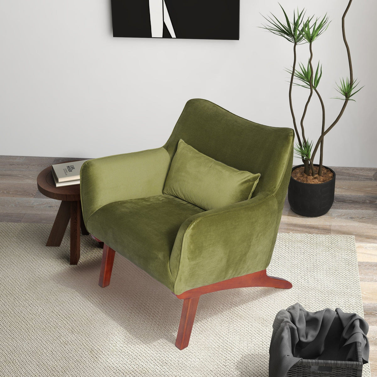 THE FURNITURE CO. Lounge Chairs Luxury Olive Green Velvet Lounge Chair for Elegant Living Spaces