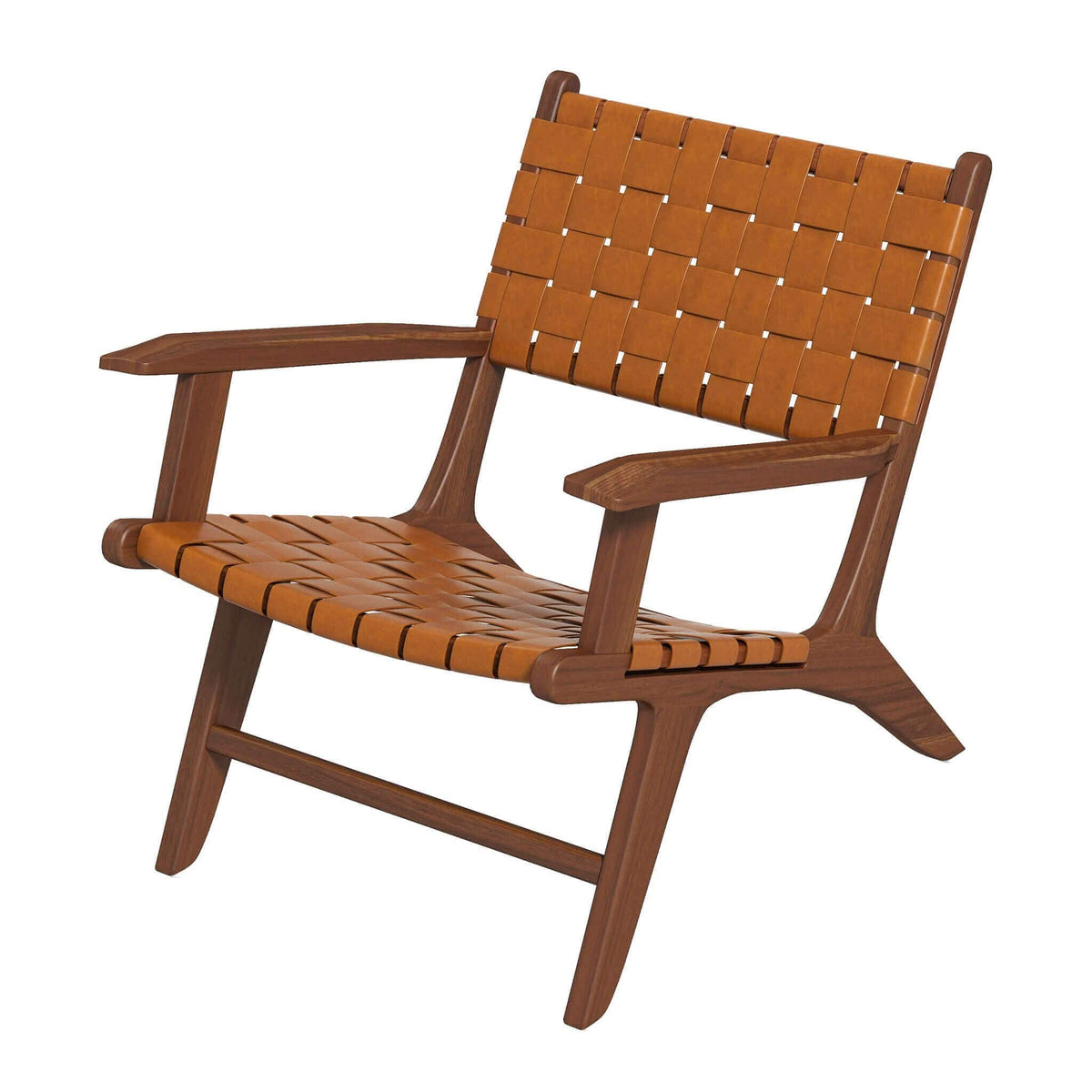 THE FURNITURE CO. Lounge Chairs Luxury Teak Wood Real Leather Lounge Chair for Elegant Living Spaces