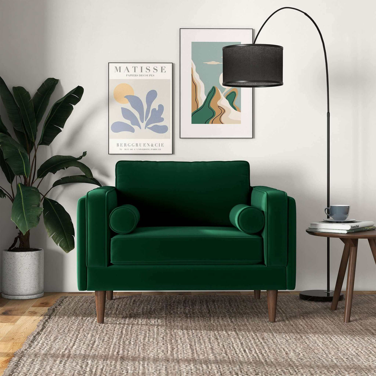 THE FURNITURE CO. Lounge Chairs Stylish Dark Green Velvet Lounge Chair for Living Spaces