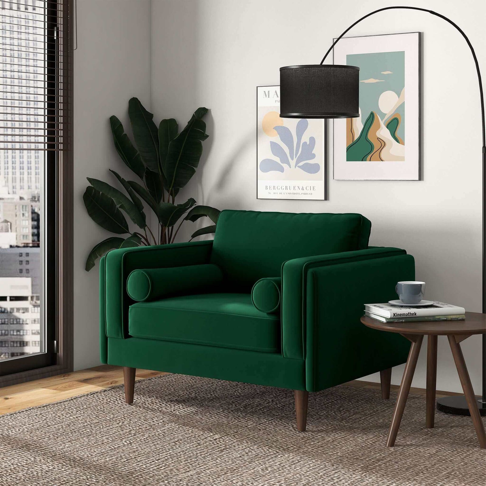 THE FURNITURE CO. Lounge Chairs Stylish Dark Green Velvet Lounge Chair for Living Spaces