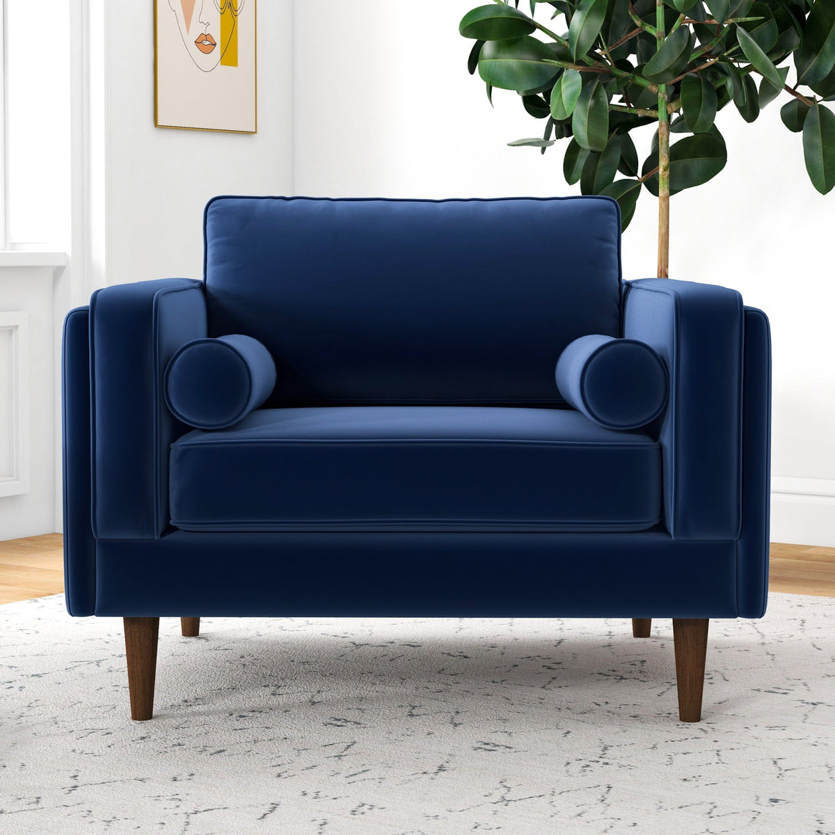 THE FURNITURE CO. Lounge Chairs Stylish Navy Blue Easy Clean Velvet Lounge Chair for Living Spaces