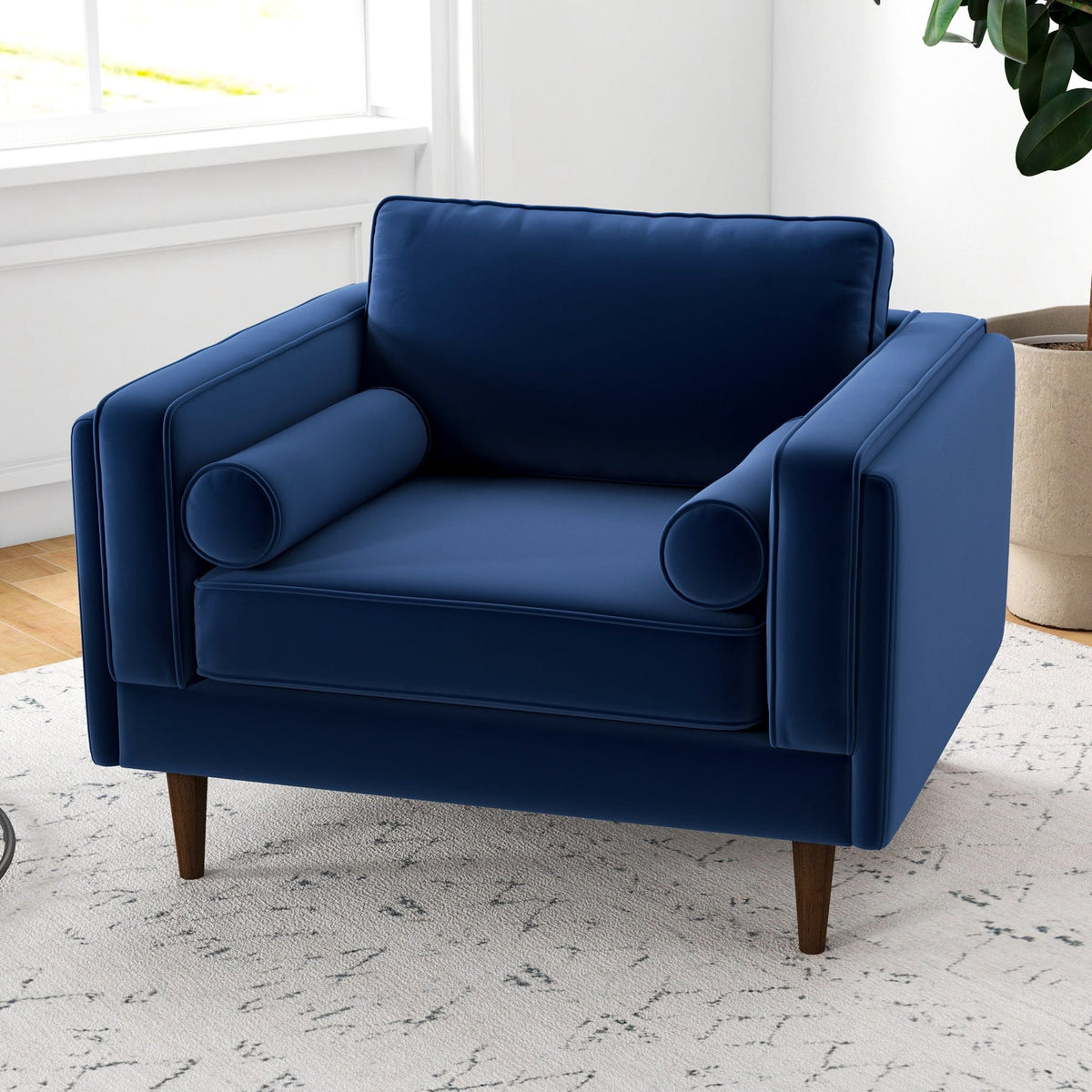THE FURNITURE CO. Lounge Chairs Stylish Navy Blue Easy Clean Velvet Lounge Chair for Living Spaces