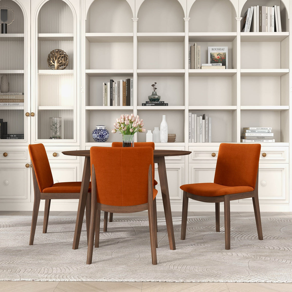 THE FURNITURE CO. Luxury Burnt Orange Velvet Dining Chair Set for Elegant Dining Spaces