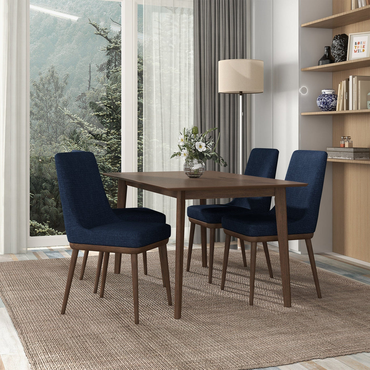 THE FURNITURE CO. Luxury Dark Blue Fabric Dining Chairs for Elegant Dining Spaces