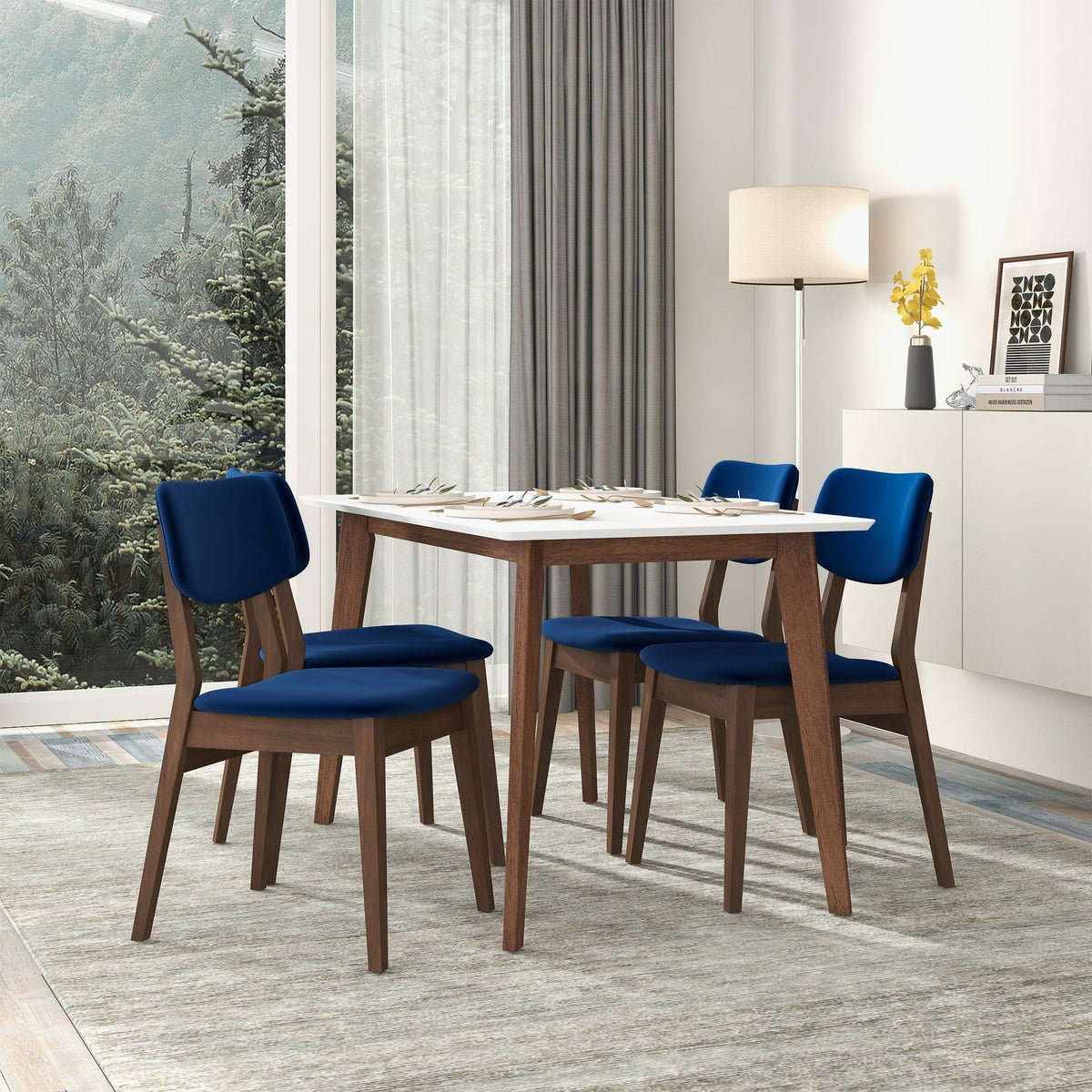 THE FURNITURE CO. Luxury Dark Blue Velvet Solid Back Side Chairs for Stylish Living Spaces