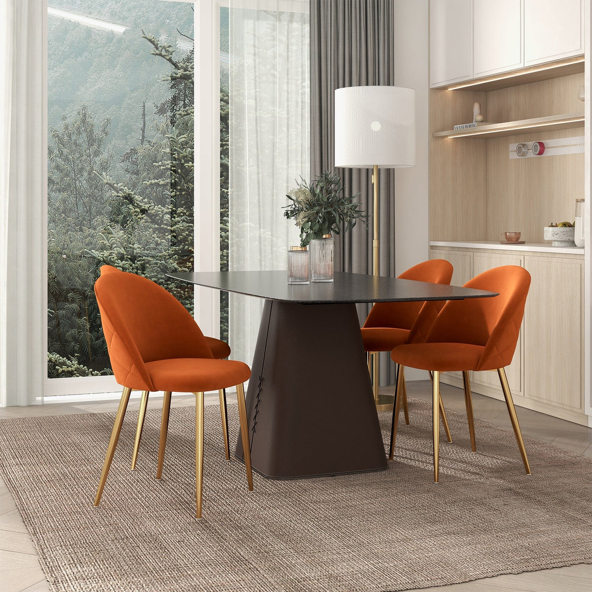 THE FURNITURE CO. Luxury Mid Century Modern Dining Chairs in Elegant Upholstered Fabric for Stylish Dining Spaces