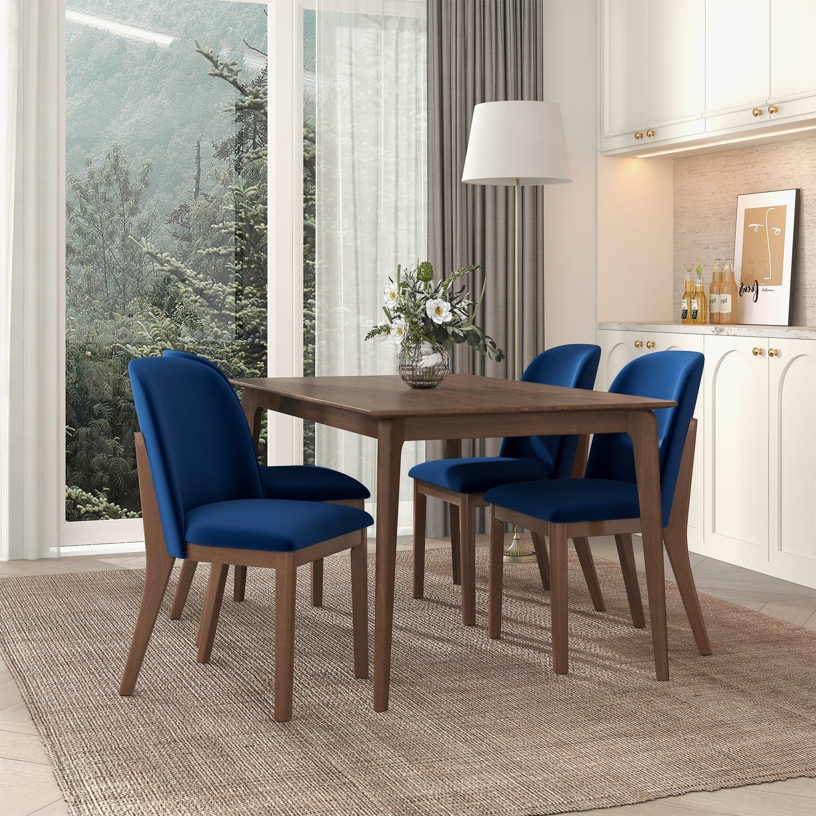 THE FURNITURE CO. Luxury Navy Blue Velvet Dining Chairs for Elegant Dining Spaces.