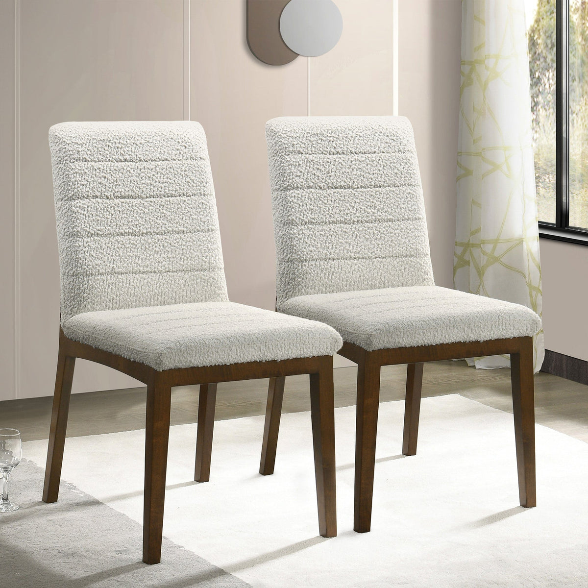 THE FURNITURE CO. Luxury White Boucle Dining Chairs for Elegant Dining Spaces