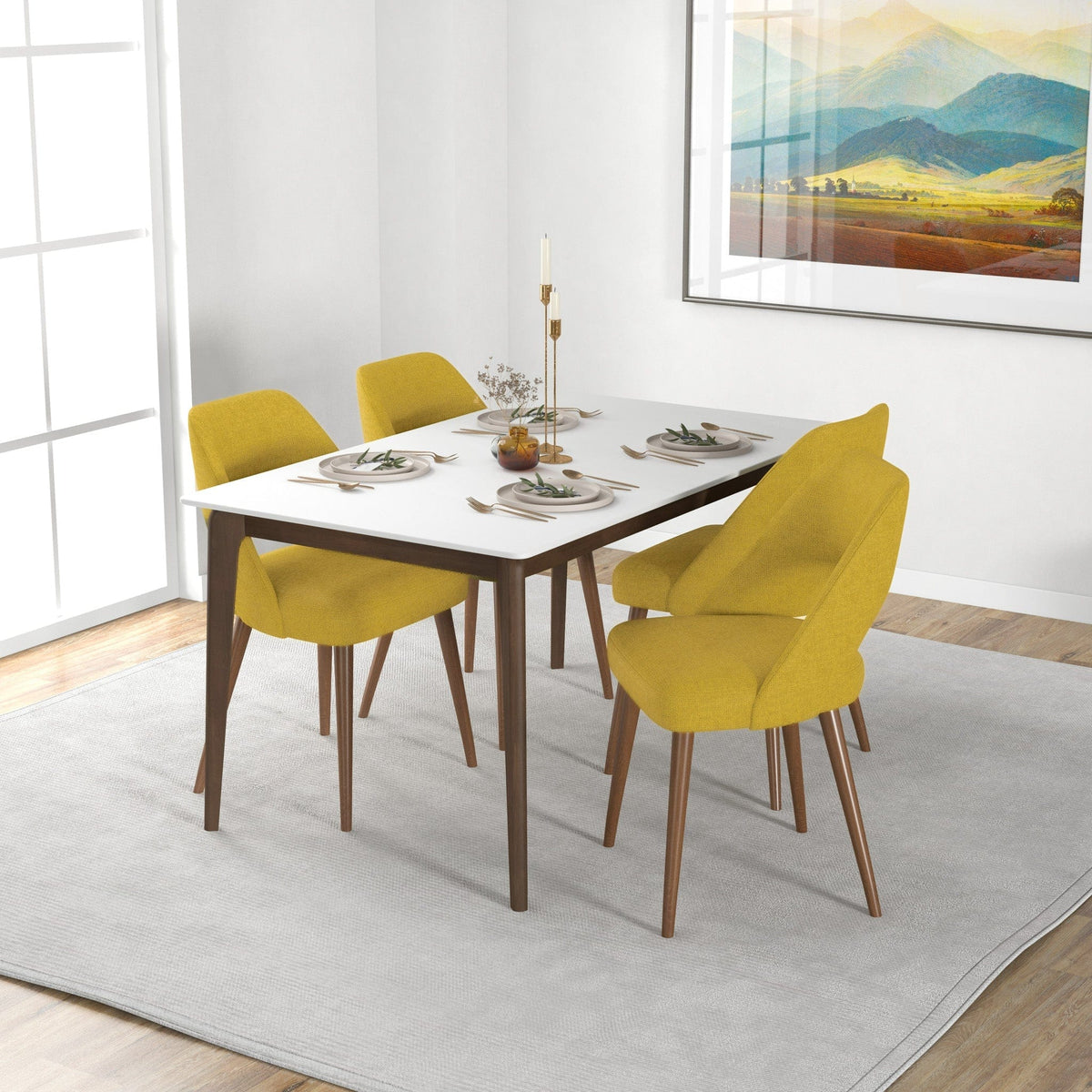 THE FURNITURE CO. Luxury Yellow Fabric Dining Chairs for Stylish Dining Spaces