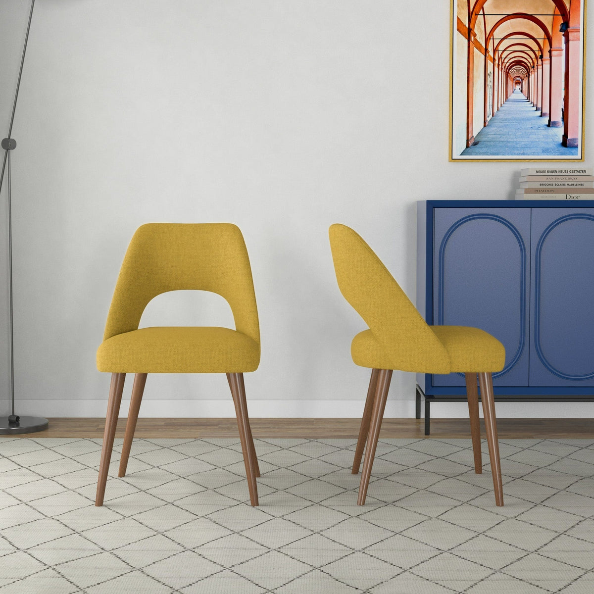 THE FURNITURE CO. Luxury Yellow Fabric Dining Chairs for Stylish Dining Spaces