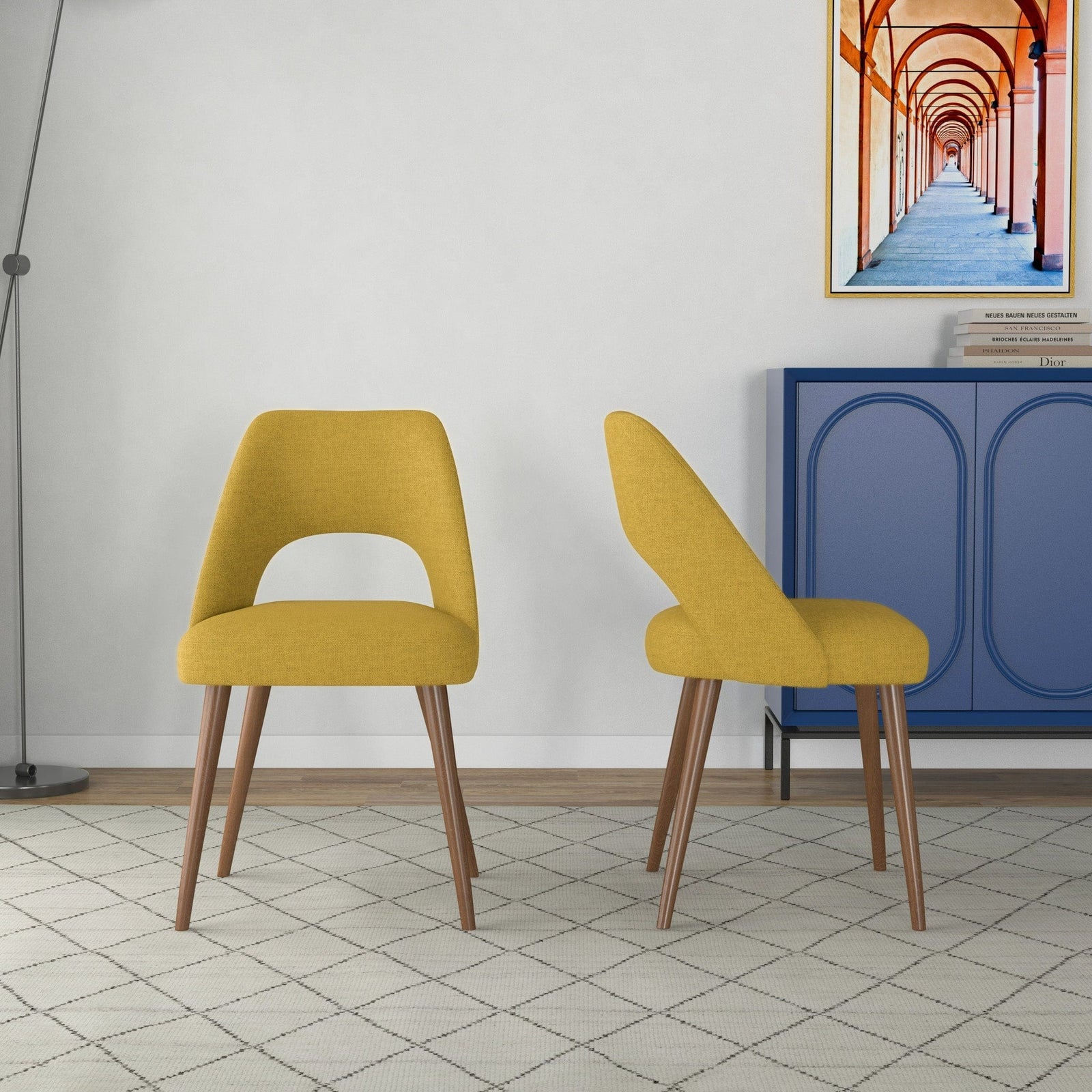 THE FURNITURE CO. Luxury Yellow Fabric Dining Chairs for Stylish Dining Spaces