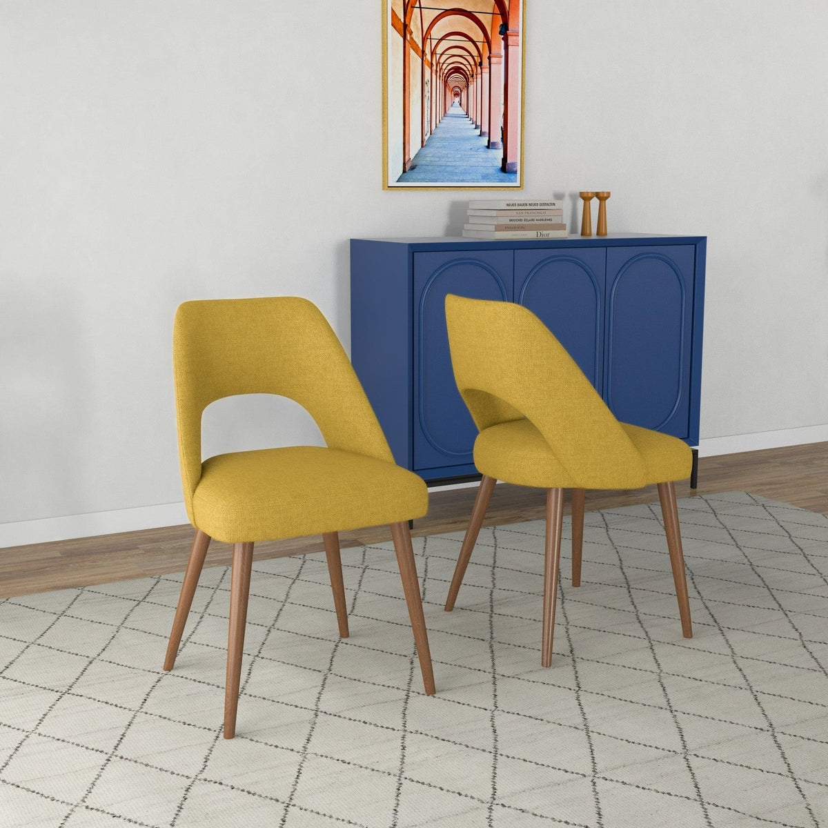 THE FURNITURE CO. Luxury Yellow Fabric Dining Chairs for Stylish Dining Spaces