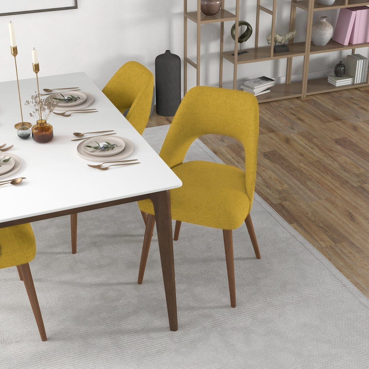THE FURNITURE CO. Luxury Yellow Fabric Dining Chairs for Stylish Dining Spaces