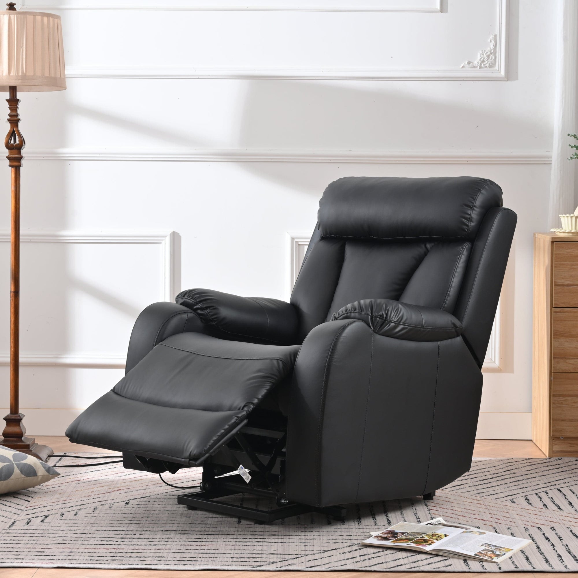 THE FURNITURE CO. Power Lift Recliner Black Electric Power Lift Recliner Chair With Remote Control