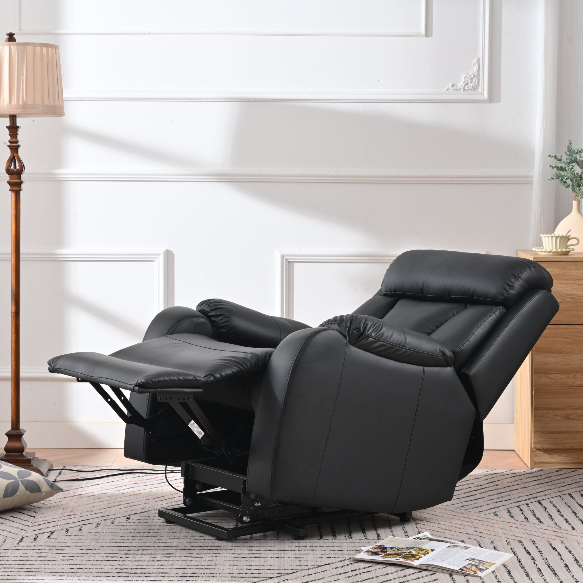 THE FURNITURE CO. Power Lift Recliner Black Electric Power Lift Recliner Chair With Remote Control