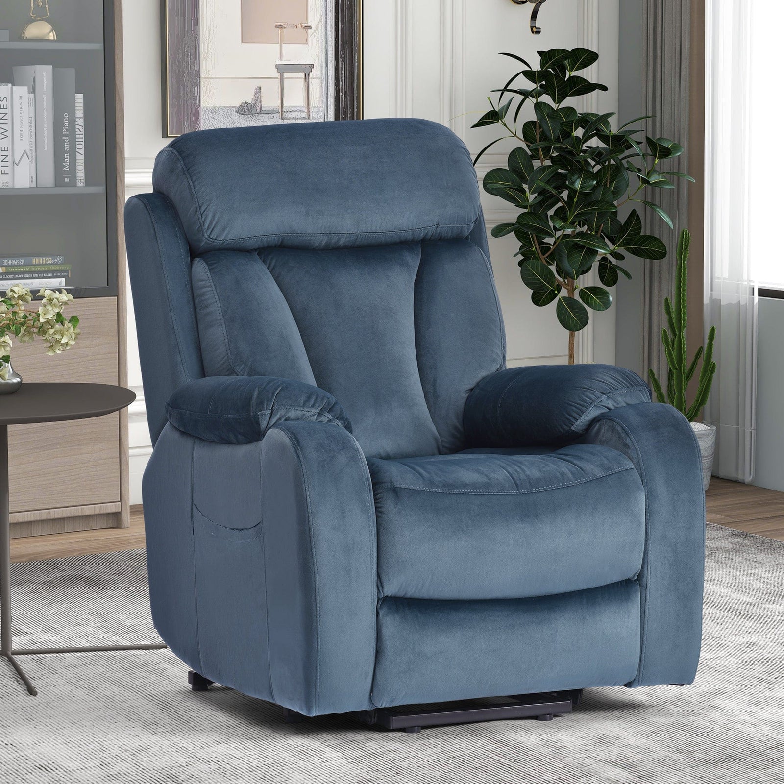 THE FURNITURE CO. Power Lift Recliner Power Lift Recliner Chair In Navy Blue - Electric Sofa with Remote Control