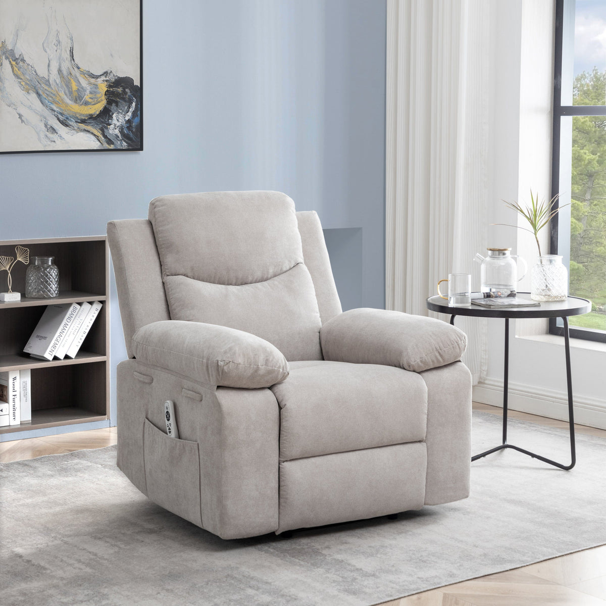 THE FURNITURE CO. Power Recliner Power Recliner Chair with Adjustable Massage Function - Velvet Electric Armchair With Heating System &amp; Side Pockets