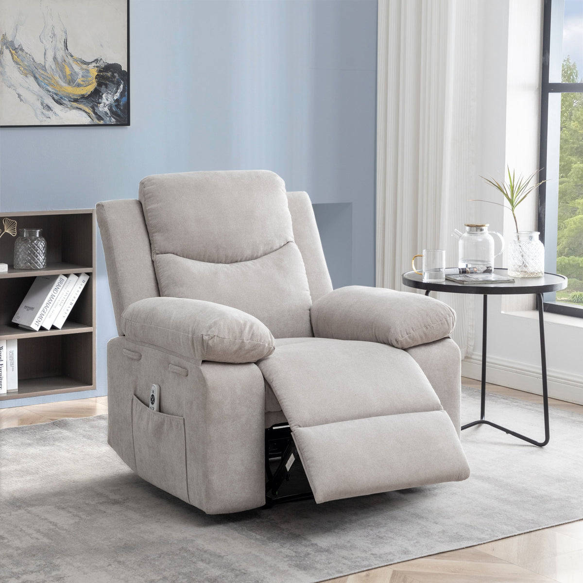 THE FURNITURE CO. Power Recliner Power Recliner Chair with Adjustable Massage Function - Velvet Electric Armchair With Heating System &amp; Side Pockets