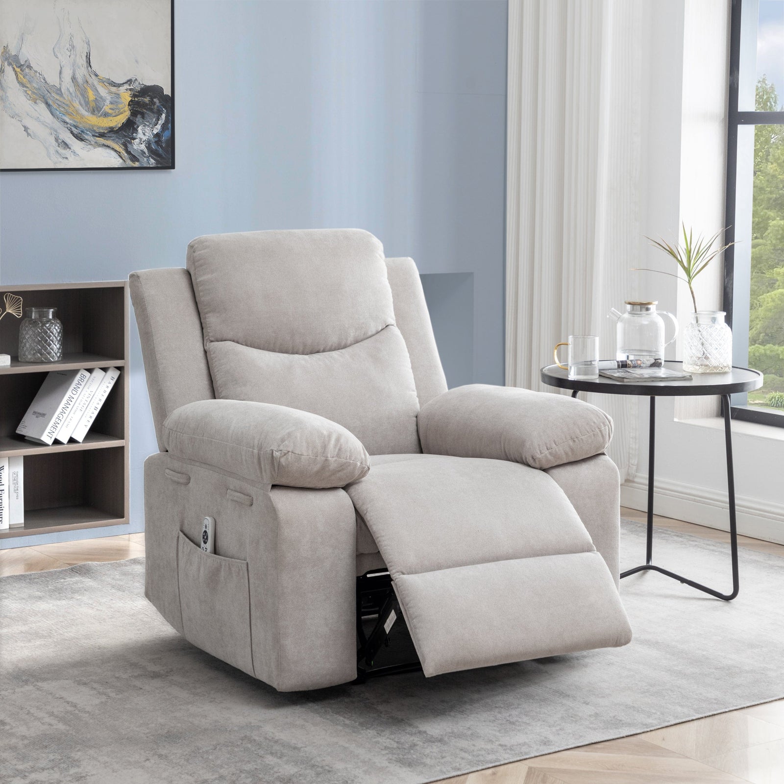 THE FURNITURE CO. Power Recliner Power Recliner Chair with Adjustable Massage Function - Velvet Electric Armchair With Heating System & Side Pockets