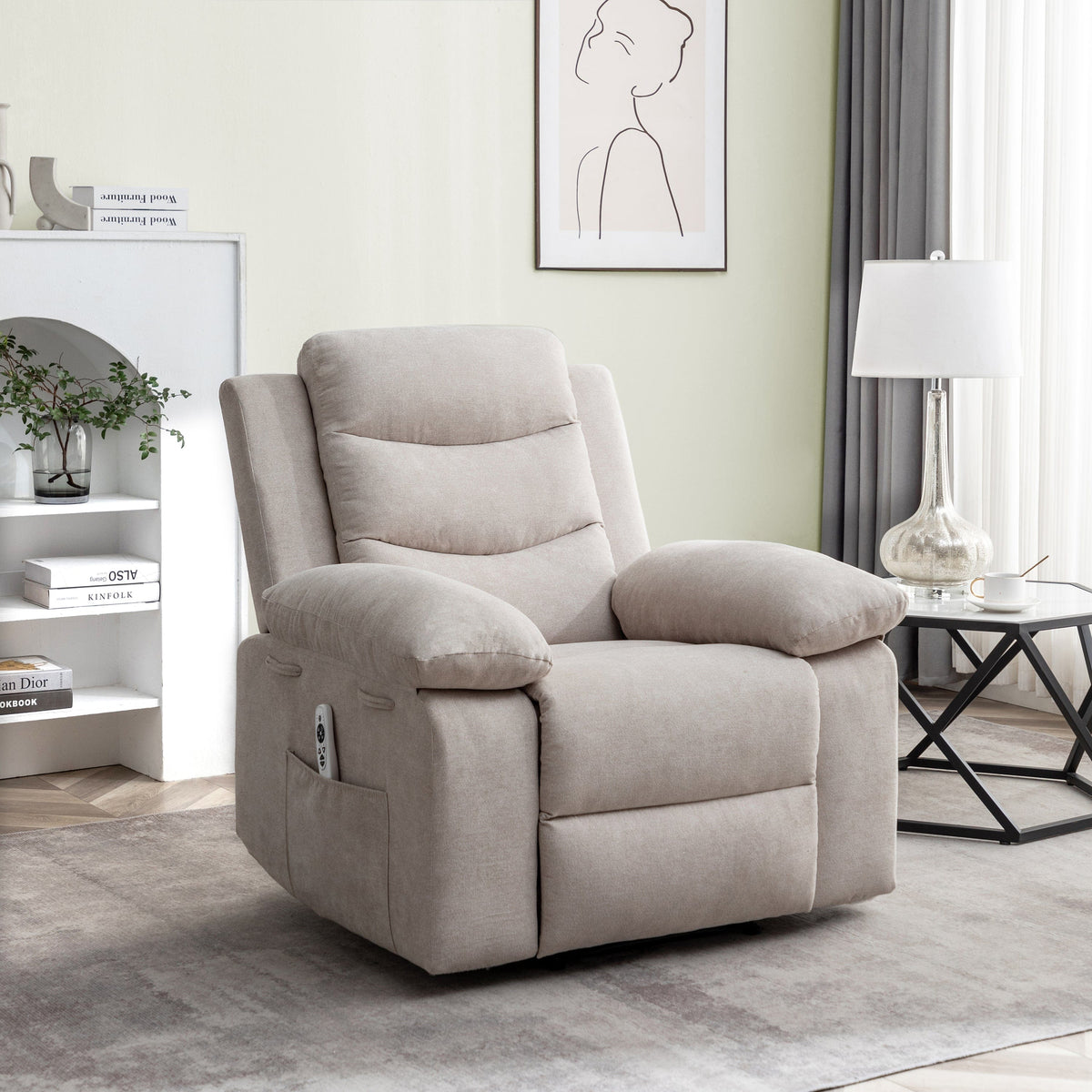 THE FURNITURE CO. Power Recliner Power Recliner Chair with Adjustable Massage Function - Velvet Electric Armchair With Heating System &amp; Side Pockets