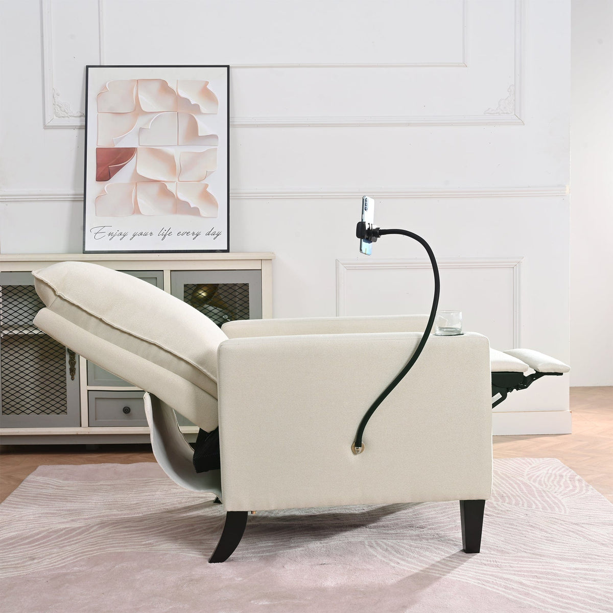 THE FURNITURE CO. Recliner Chair Beige Adjustable Recliner Sofa with Mobile Phone &amp; Cup Holder