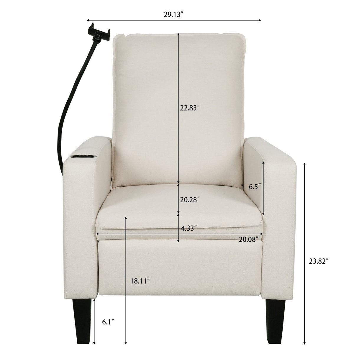THE FURNITURE CO. Recliner Chair Beige Adjustable Recliner Sofa with Mobile Phone &amp; Cup Holder