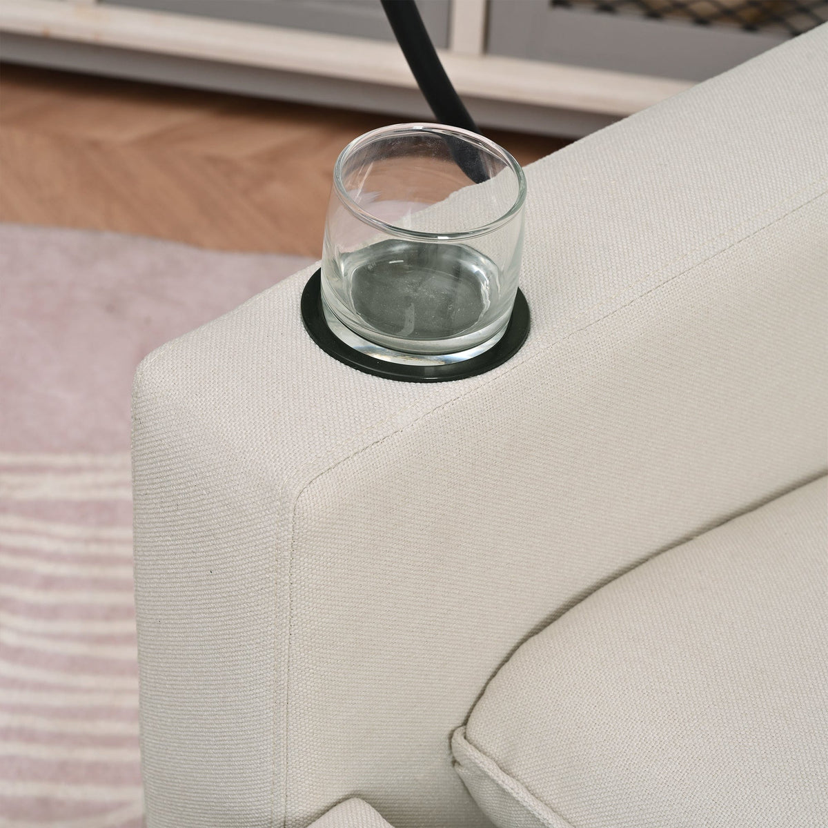 THE FURNITURE CO. Recliner Chair Beige Adjustable Recliner Sofa with Mobile Phone &amp; Cup Holder