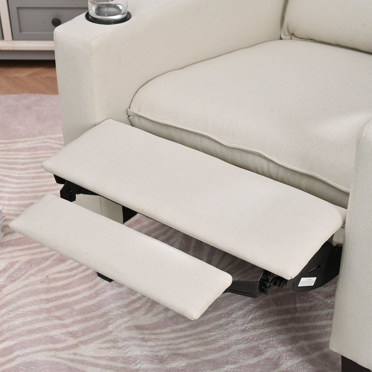 THE FURNITURE CO. Recliner Chair Beige Adjustable Recliner Sofa with Mobile Phone &amp; Cup Holder