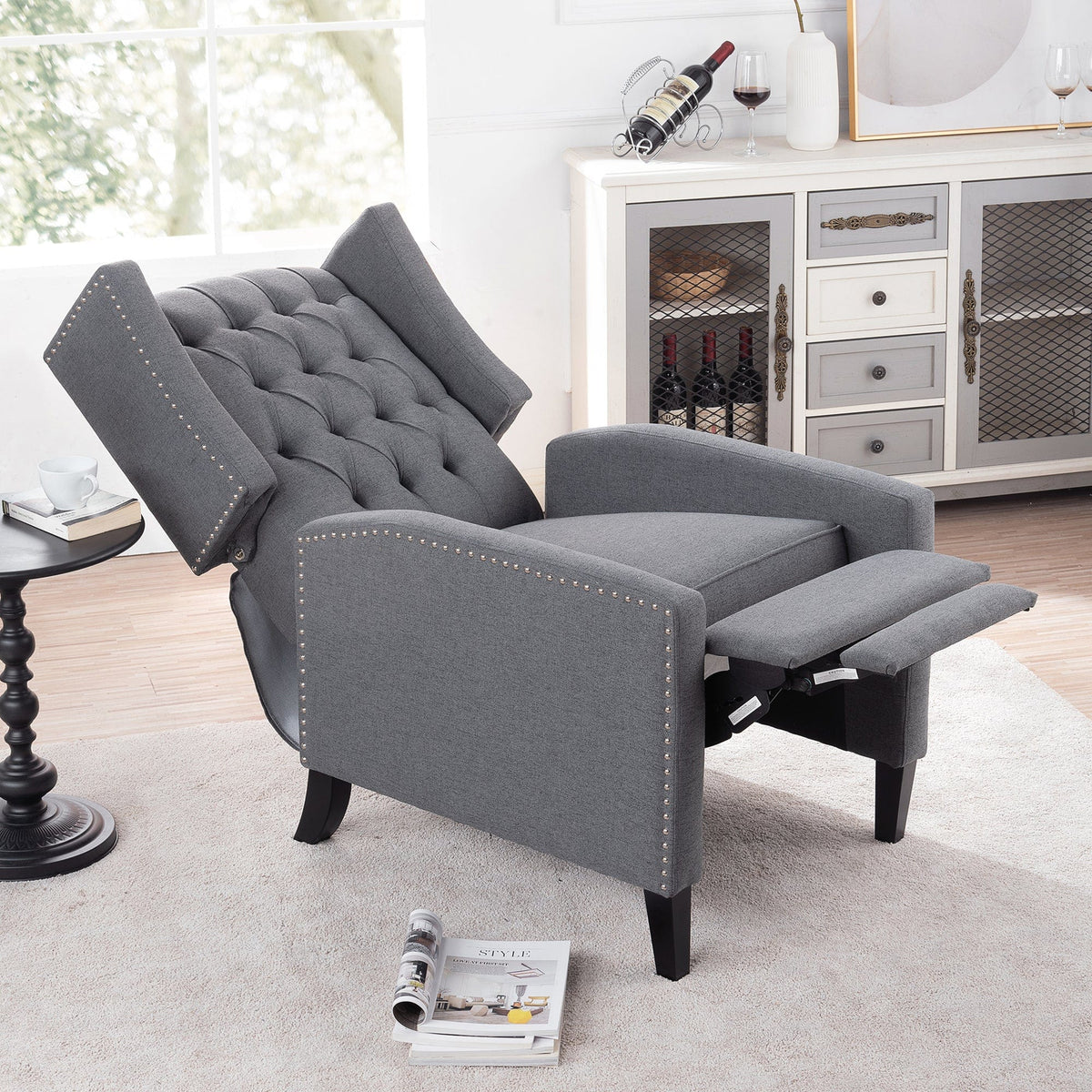 THE FURNITURE CO. Recliner Chair Gray Fabric Accent Recliner Chair