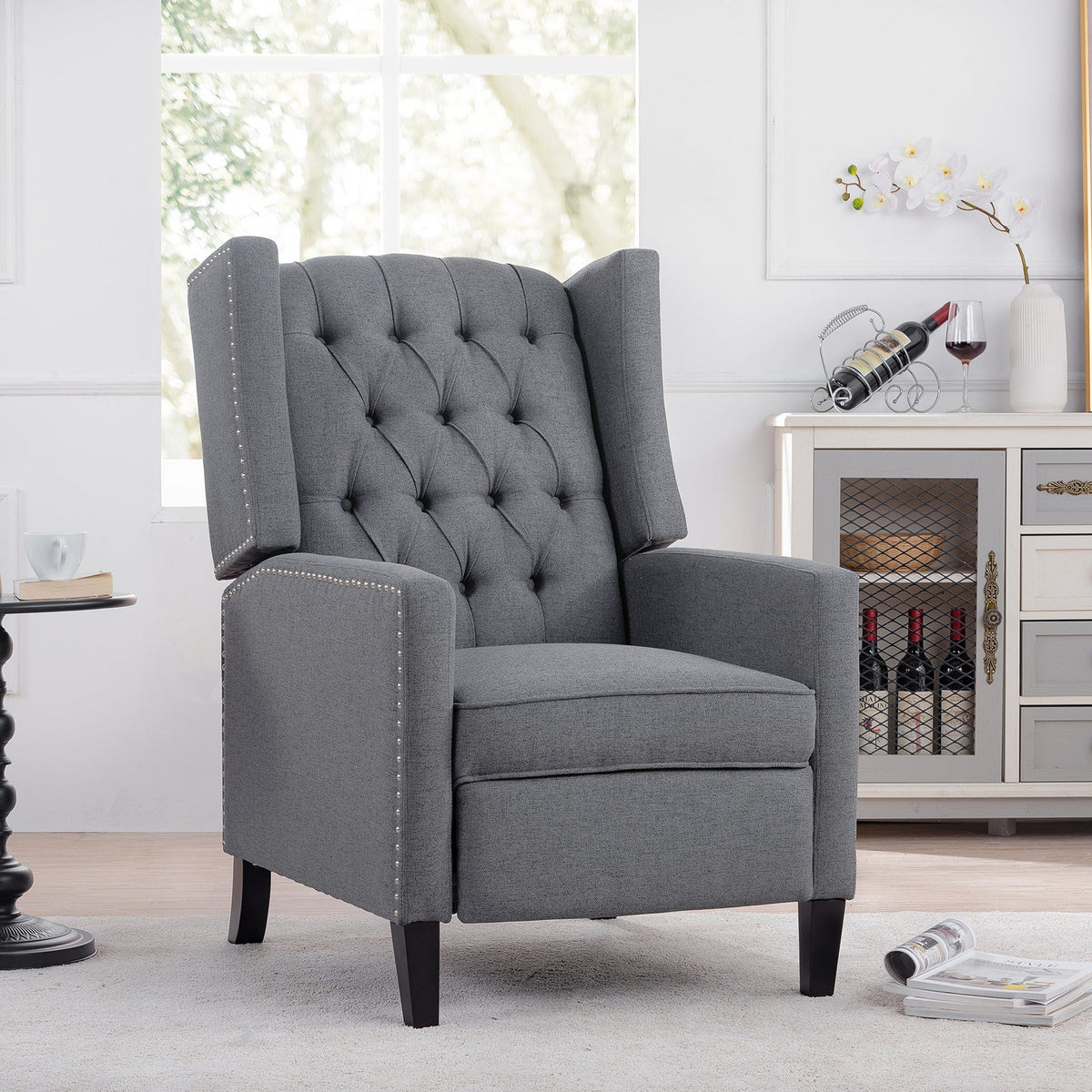THE FURNITURE CO. Recliner Chair Gray Fabric Accent Recliner Chair