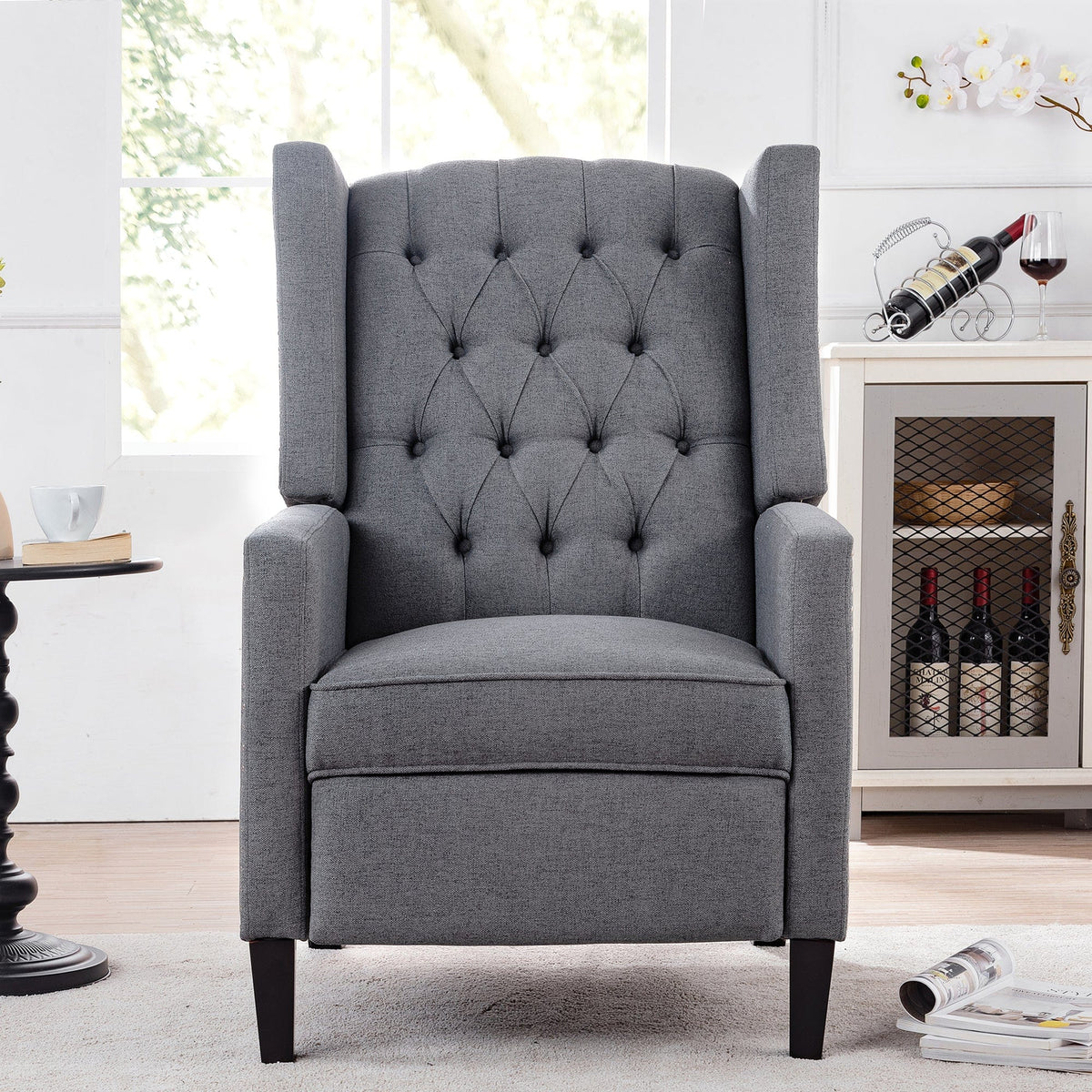 THE FURNITURE CO. Recliner Chair Gray Fabric Accent Recliner Chair