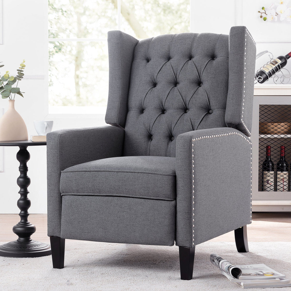 THE FURNITURE CO. Recliner Chair Gray Fabric Accent Recliner Chair