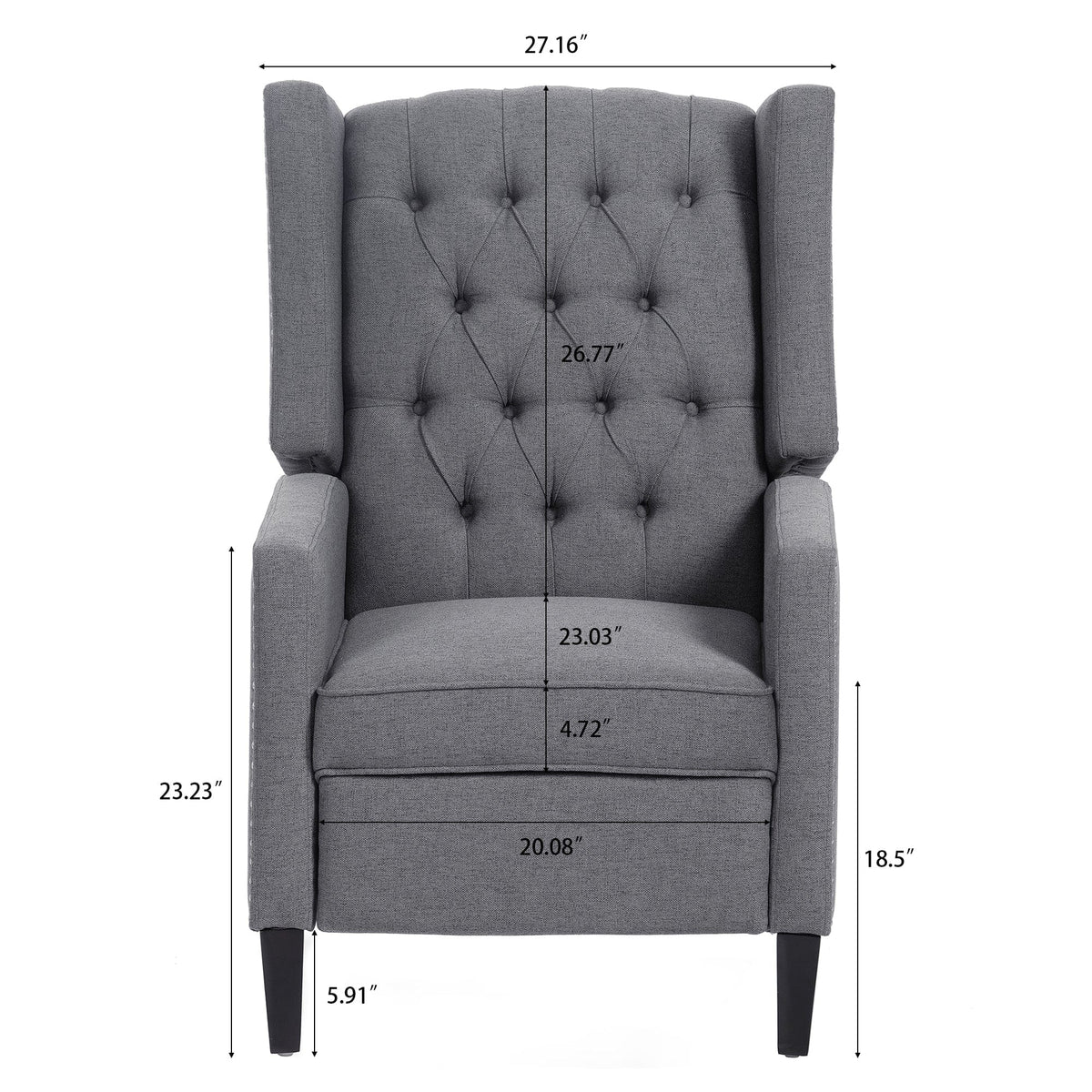 THE FURNITURE CO. Recliner Chair Gray Fabric Accent Recliner Chair