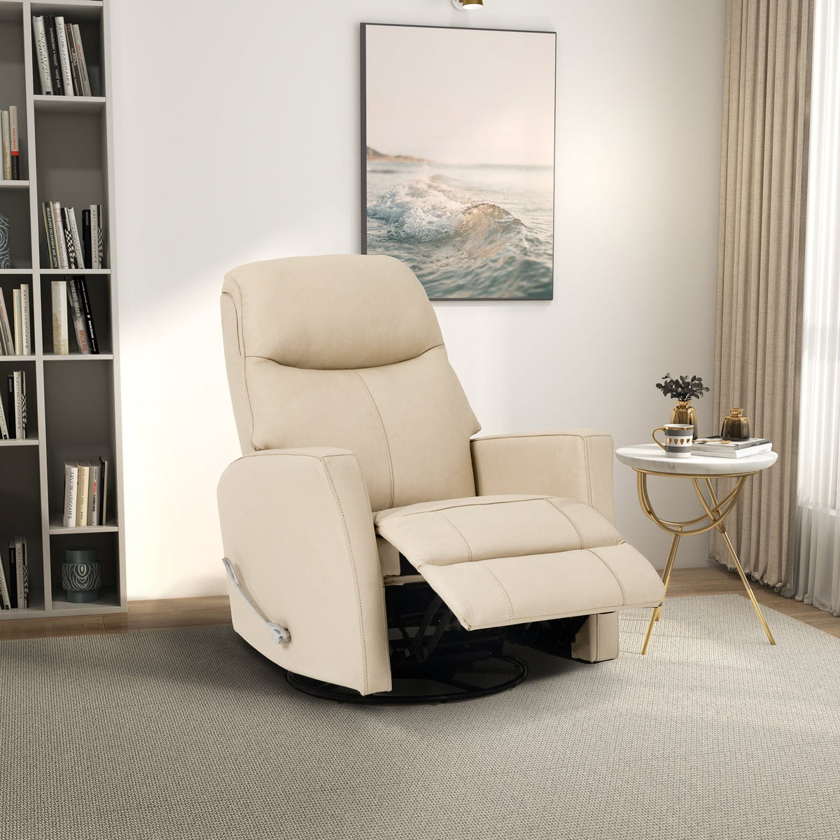 THE FURNITURE CO. Recliner Chair Luxury Ivory Leather Recliner Chair for Elegant Living Spaces