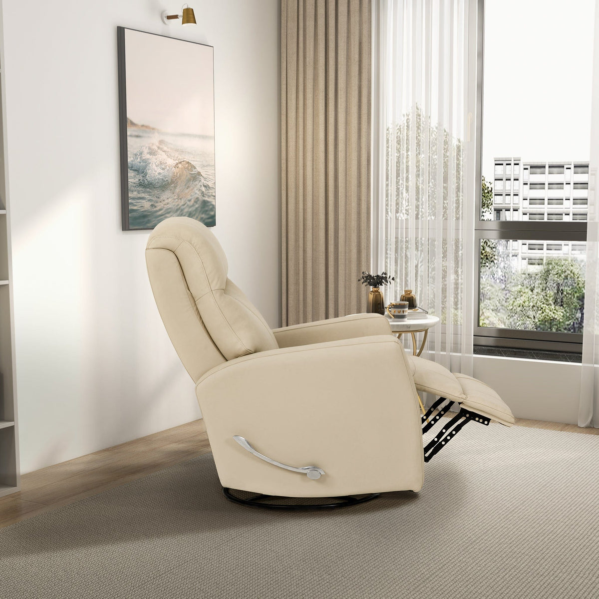 THE FURNITURE CO. Recliner Chair Luxury Ivory Leather Recliner Chair for Elegant Living Spaces