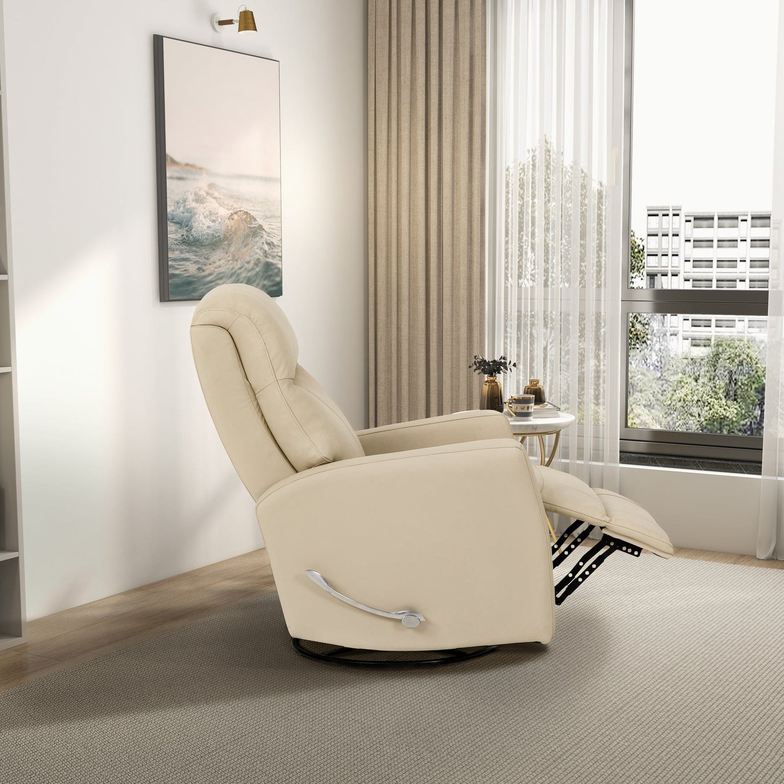THE FURNITURE CO. Recliner Chair Luxury Ivory Leather Recliner Chair for Elegant Living Spaces