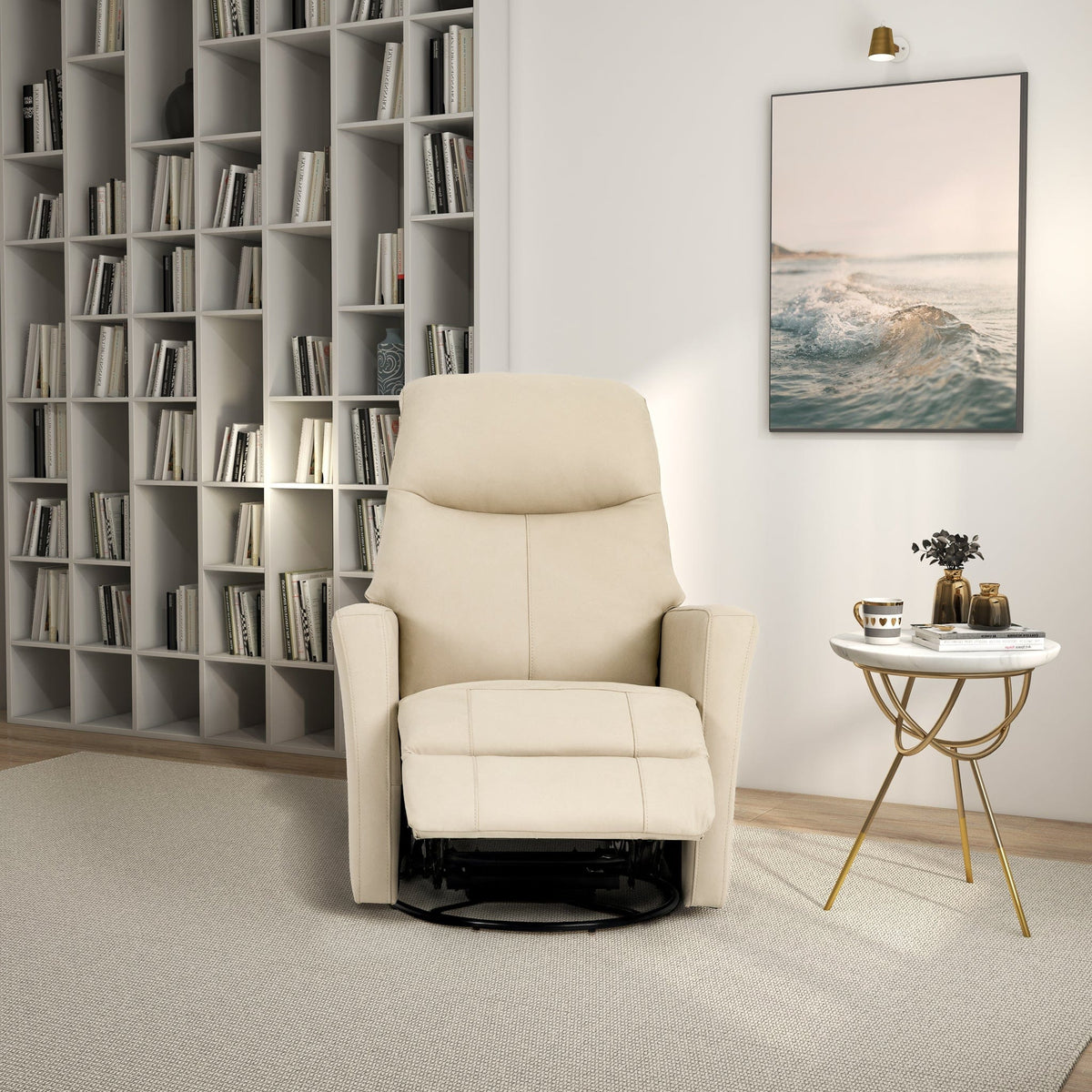 THE FURNITURE CO. Recliner Chair Luxury Ivory Leather Recliner Chair for Elegant Living Spaces