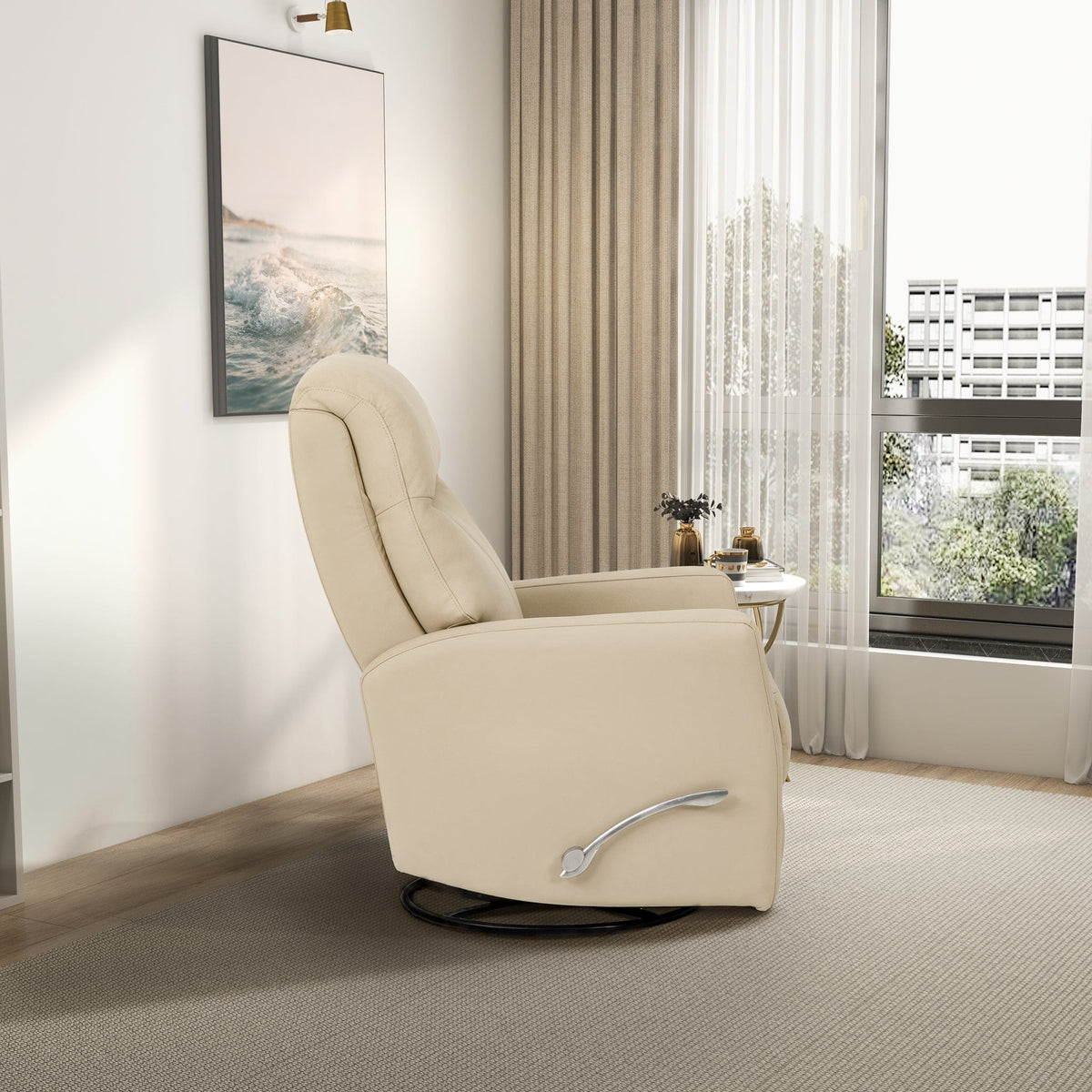 THE FURNITURE CO. Recliner Chair Luxury Ivory Leather Recliner Chair for Elegant Living Spaces