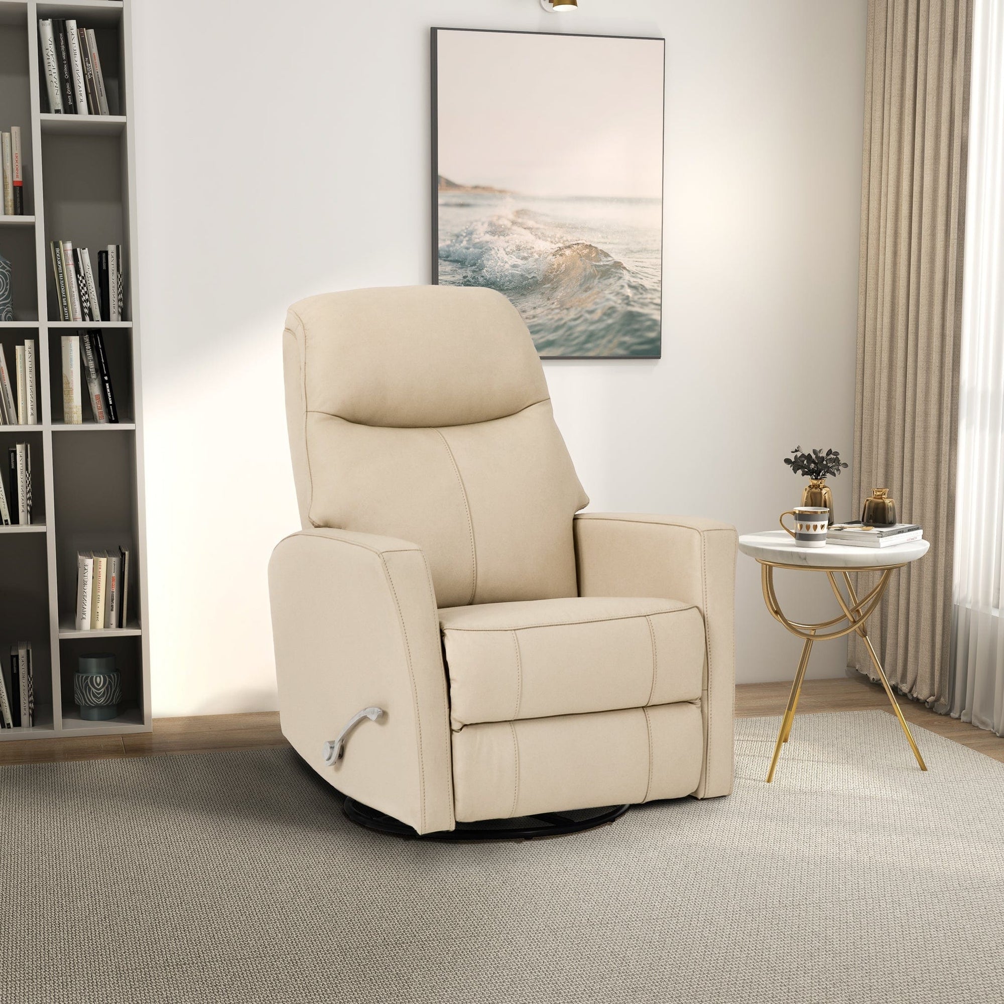 THE FURNITURE CO. Recliner Chair Luxury Ivory Leather Recliner Chair for Elegant Living Spaces