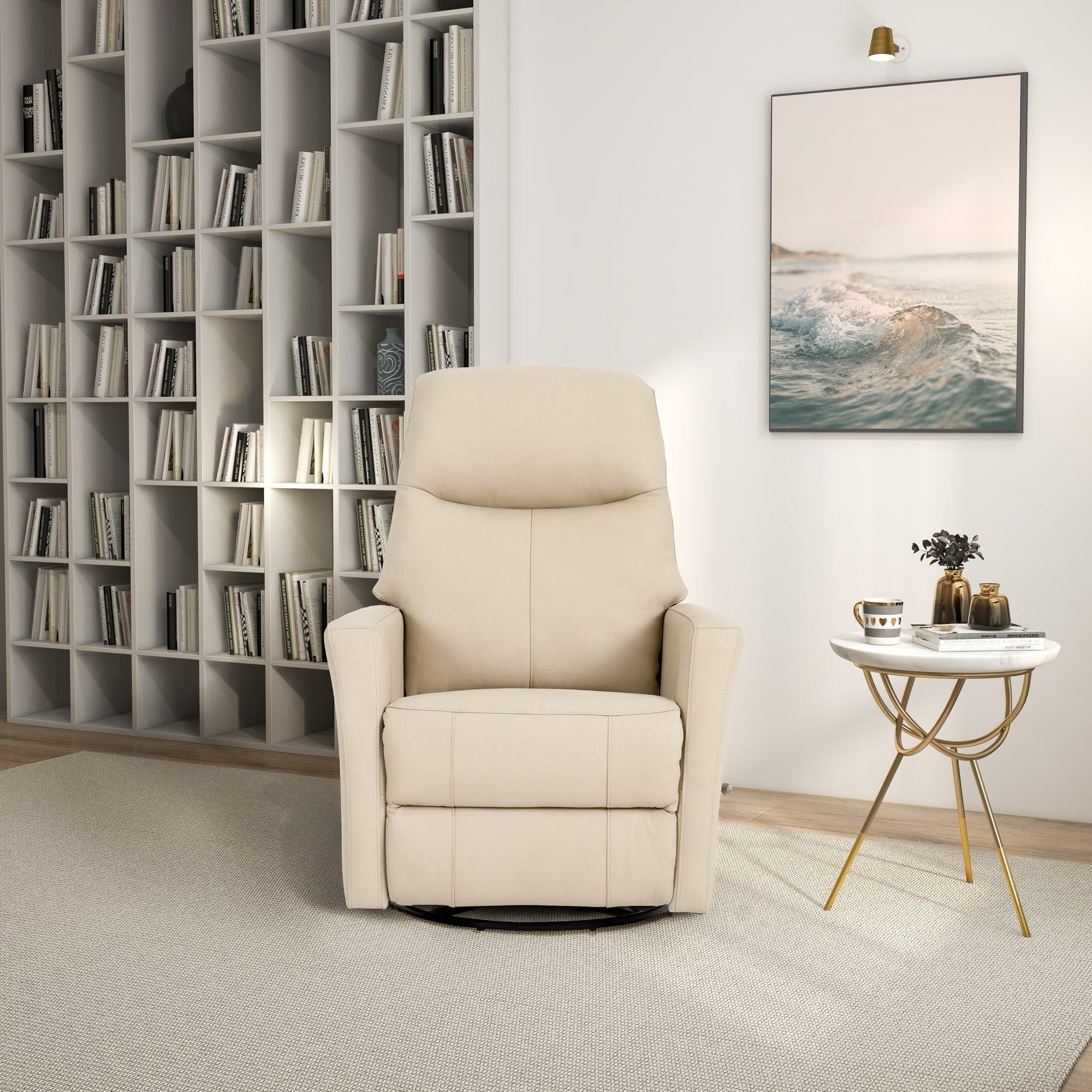 THE FURNITURE CO. Recliner Chair Luxury Ivory Leather Recliner Chair for Elegant Living Spaces