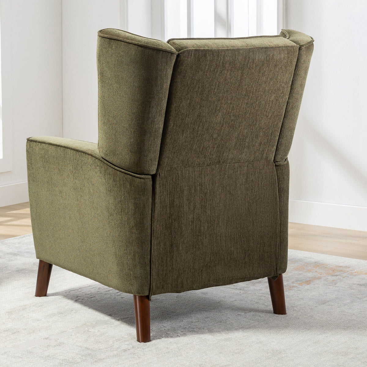 THE FURNITURE CO. Recliner Chair Mid Century Green Chenille Wingback Recliner Chair With Button Tufted Design