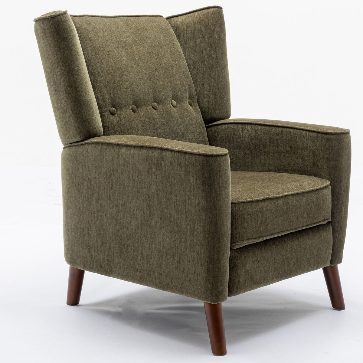 THE FURNITURE CO. Recliner Chair Mid Century Green Chenille Wingback Recliner Chair With Button Tufted Design