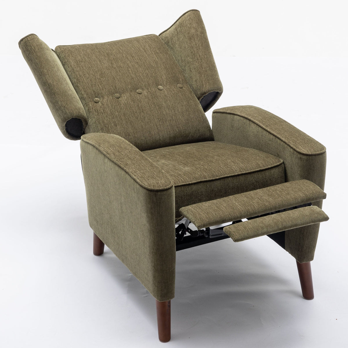 THE FURNITURE CO. Recliner Chair Mid Century Green Chenille Wingback Recliner Chair With Button Tufted Design