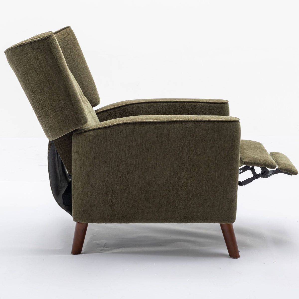 THE FURNITURE CO. Recliner Chair Mid Century Green Chenille Wingback Recliner Chair With Button Tufted Design