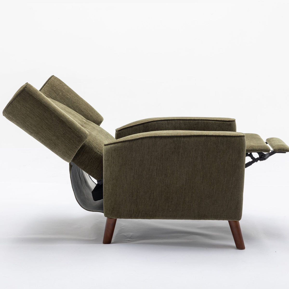 THE FURNITURE CO. Recliner Chair Mid Century Green Chenille Wingback Recliner Chair With Button Tufted Design