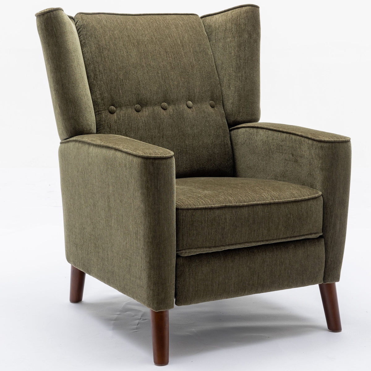 THE FURNITURE CO. Recliner Chair Mid Century Green Chenille Wingback Recliner Chair With Button Tufted Design