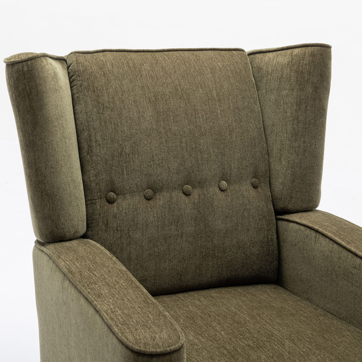 THE FURNITURE CO. Recliner Chair Mid Century Green Chenille Wingback Recliner Chair With Button Tufted Design